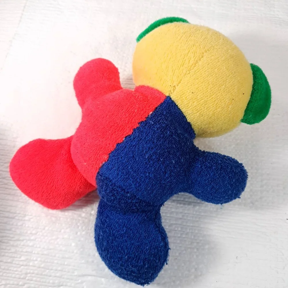 Vintage Eden Teddy Bear Plush Baby Rattle‎ Toy Primary Colorblock Terry cloth